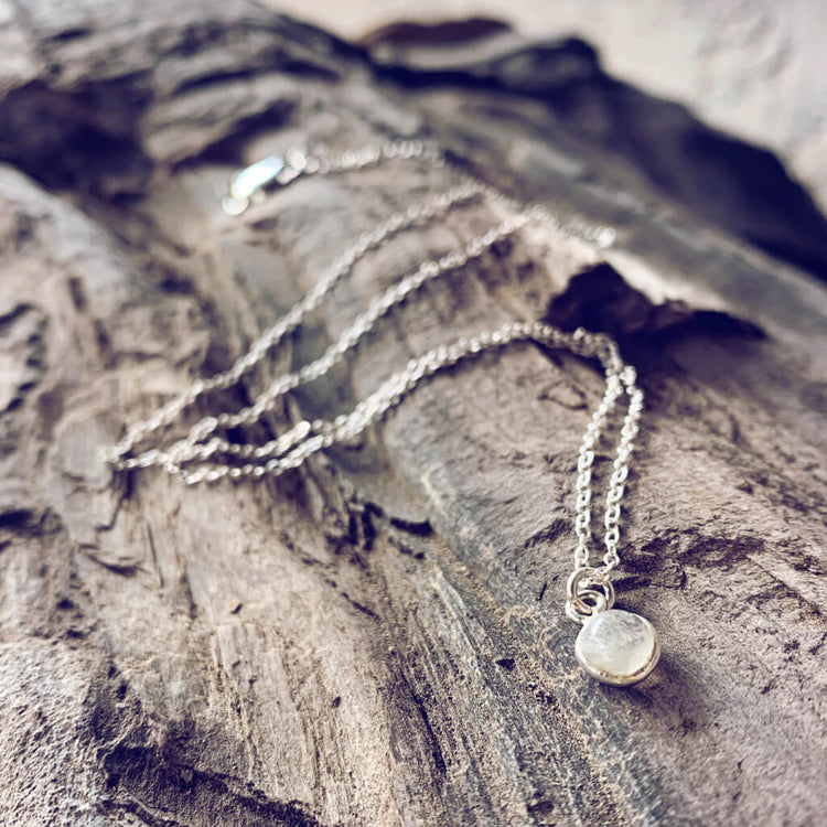 itty bitty Luna // moonstone & sterling silver necklace - Peacock & Lime