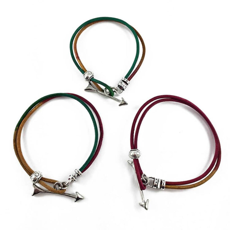 keep moving forward // unisex leather wrap bracelet with pewter arrow clasp - Peacock & Lime