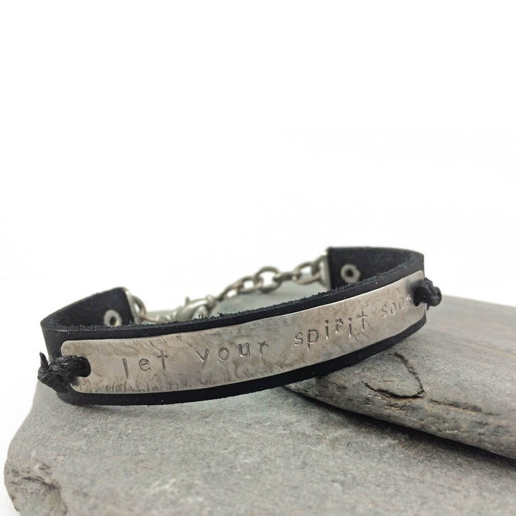 let your spirit soar // leather and steel wrap bracelet cuff - Peacock & Lime