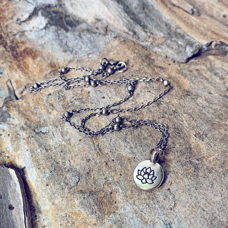 little lotus flower pendant necklace - silver - by Peacock & Lime