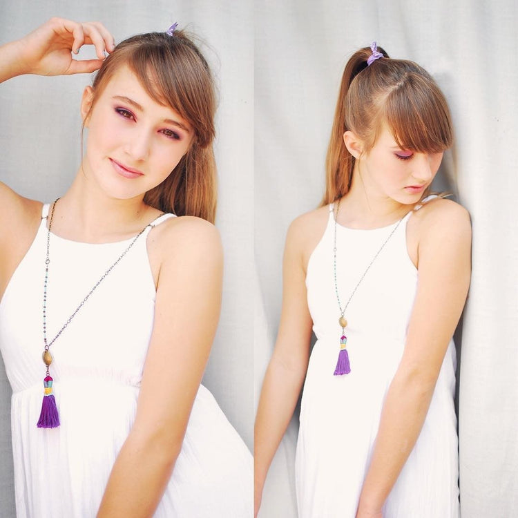 global // colourful coin and tassel boho pendant necklace - Peacock and Lime