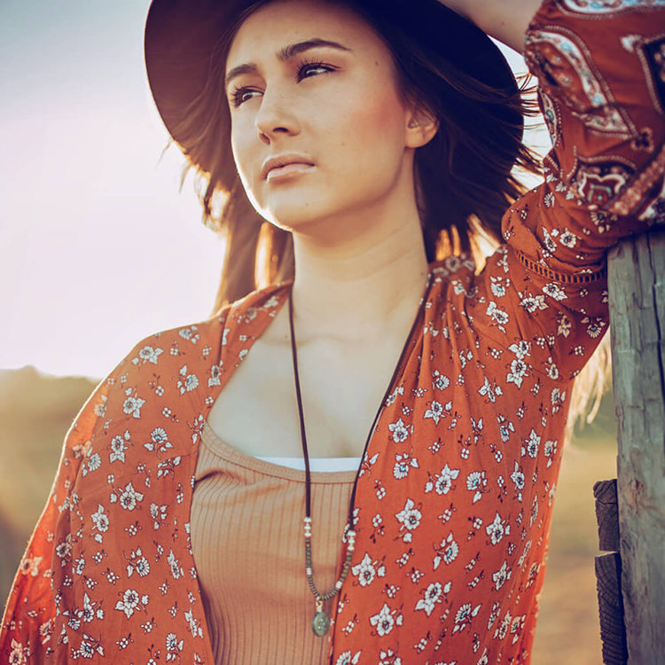 lovely lotus // czech glass & vegan friendly cord pendant necklace - Peacock and Lime