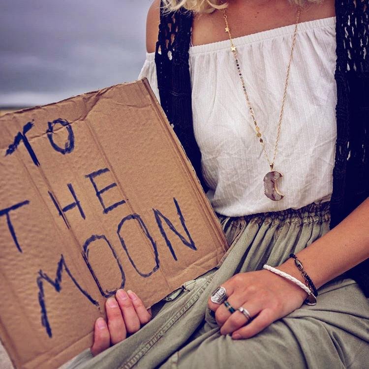 Luna // gold electroplated crescent moon amethyst slice bohemian necklace - Peacock & Lime