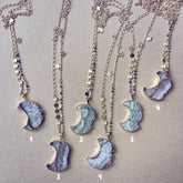 Luna // gold electroplated crescent moon amethyst slice bohemian necklace - Peacock & Lime