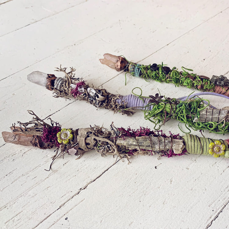 magick // willow or applewood branch crystal electroformed wands by Peacock and Lime