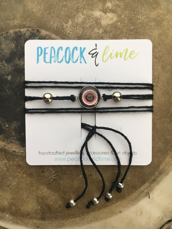 mandala beachy tie wrap hemp bracelet - Peacock & Lime