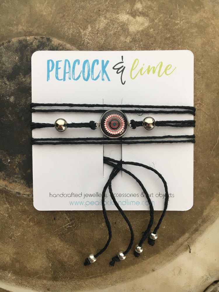 mandala beachy tie wrap hemp bracelet - Peacock & Lime