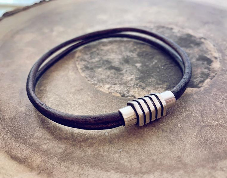 mens industrial leather bracelet - Peacock & Lime