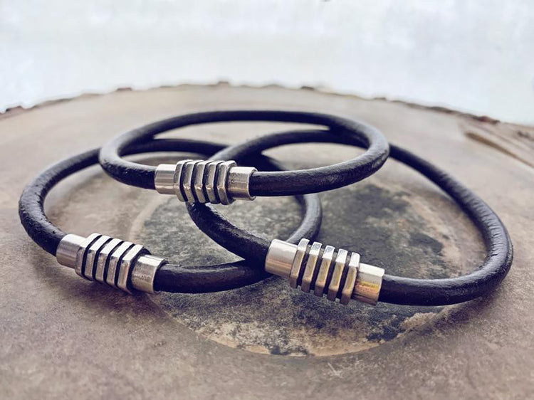 mens industrial leather bracelet - Peacock & Lime