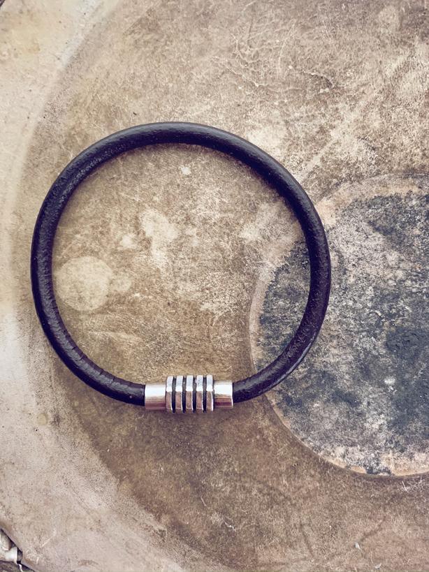 mens industrial leather bracelet - Peacock & Lime