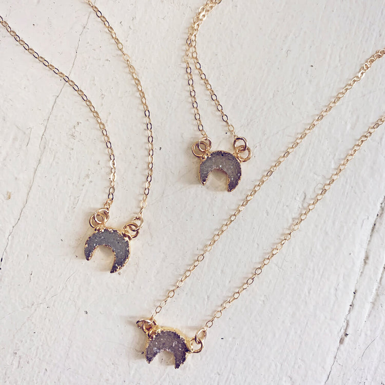 mini Luna // druzy crescent moon necklace - 14kt gold fill - Peacock & Lime