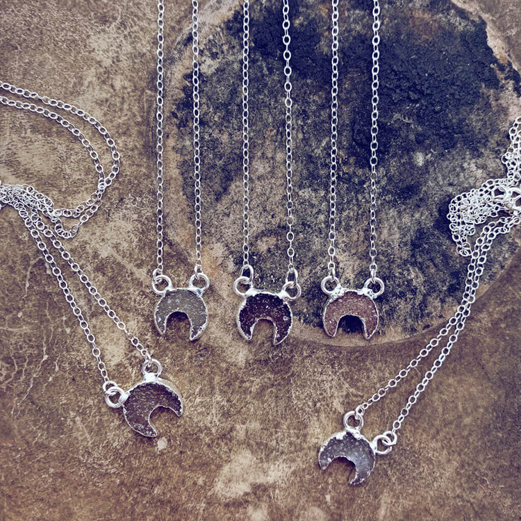 mini Luna // druzy crescent moon sterling silver necklace - Peacock & Lime