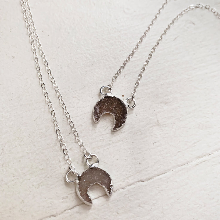 mini Luna // druzy crescent moon sterling silver necklace - Peacock & Lime