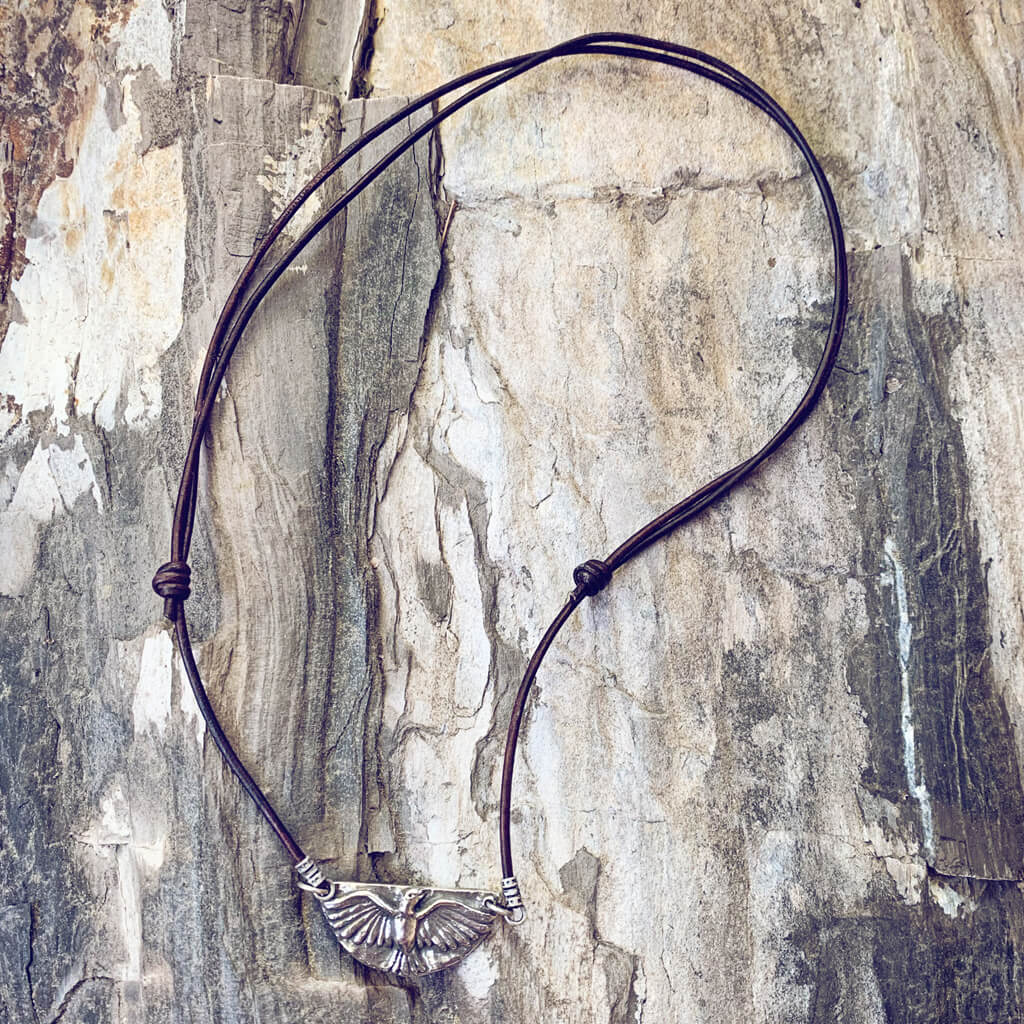mystic falcon - bird with all seeing eye double sided pendant leather necklace - Peacock & Lime