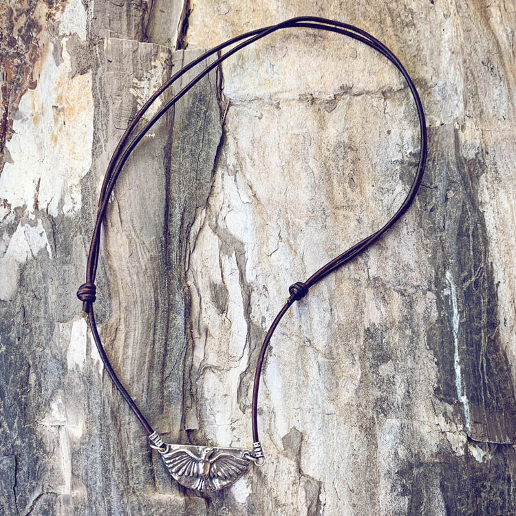 mystic falcon - bird with all seeing eye double sided pendant leather necklace - Peacock & Lime