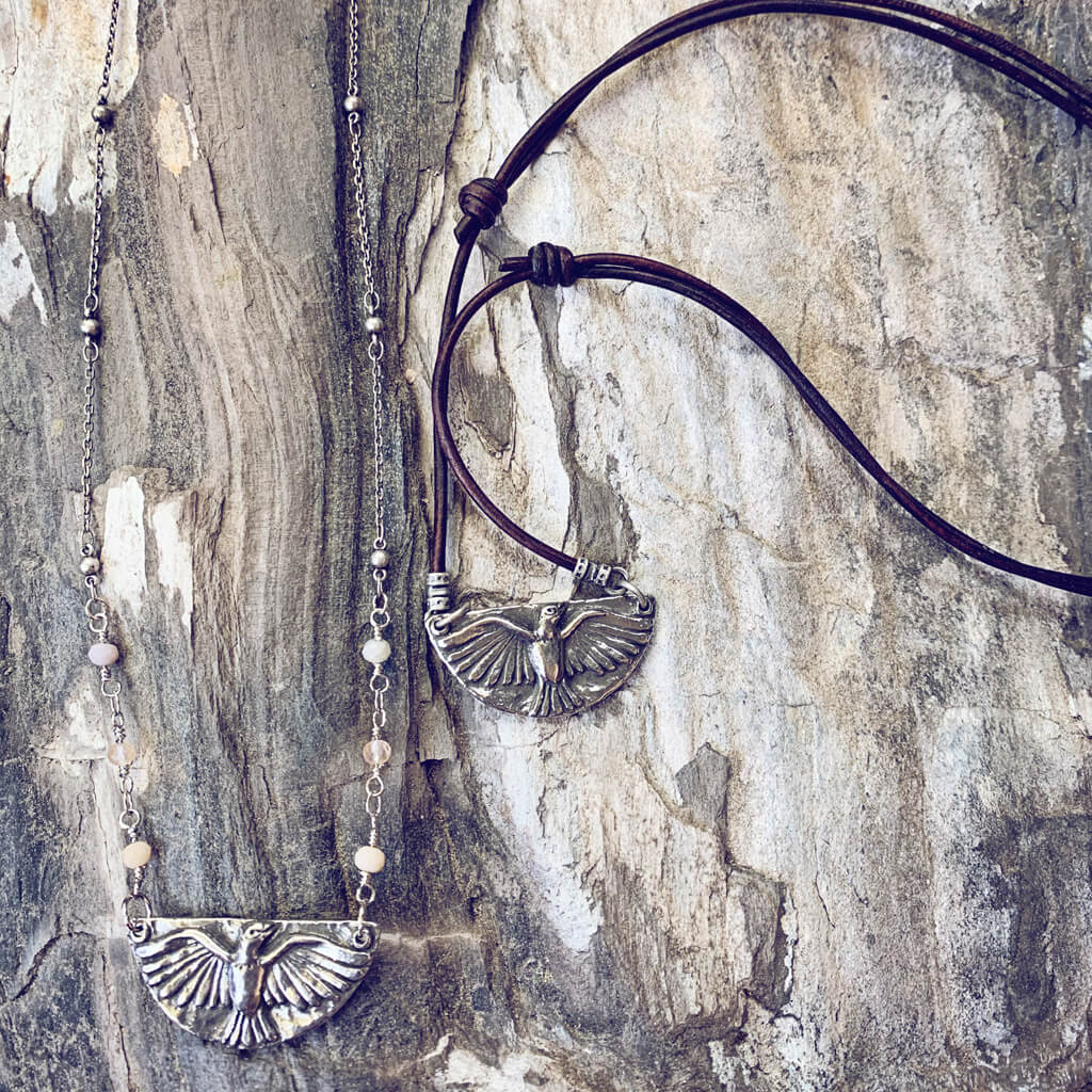 mystic falcon - bird with all seeing eye double sided pendant necklaces - Peacock & Lime