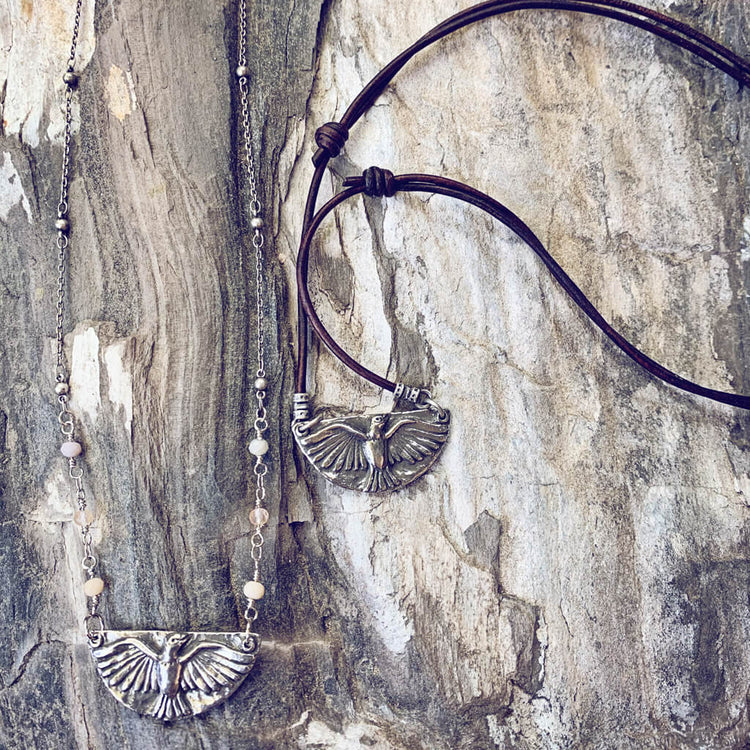 mystic falcon - bird with all seeing eye double sided pendant necklaces - Peacock & Lime