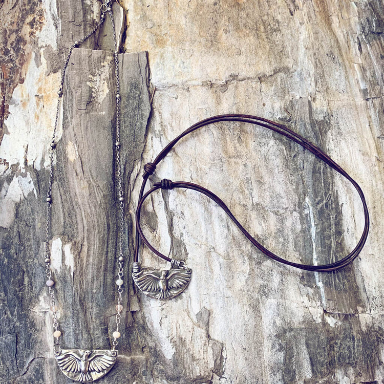 mystic falcon - bird with all seeing eye double sided pendant necklaces - Peacock & Lime
