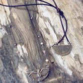 mystic falcon - bird with all seeing eye double sided pendant necklace showing front and back close up - Peacock & Lime