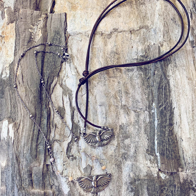 mystic falcon - bird with all seeing eye double sided pendant necklaces - Peacock & Lime