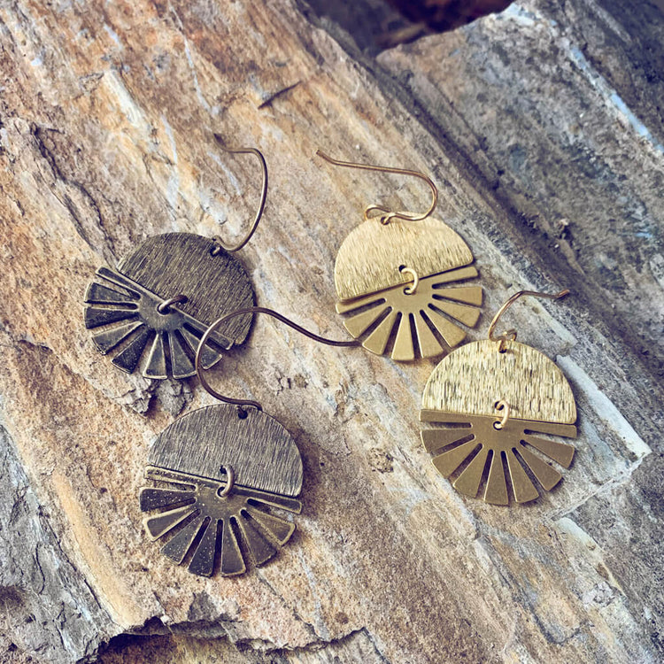 night & day // boho brass moon and sun earrings - Peacock & Lime