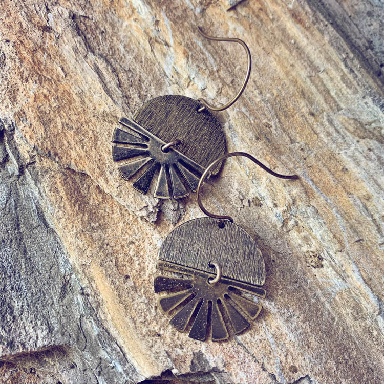 night & day // boho brass moon and sun earrings - Peacock & Lime