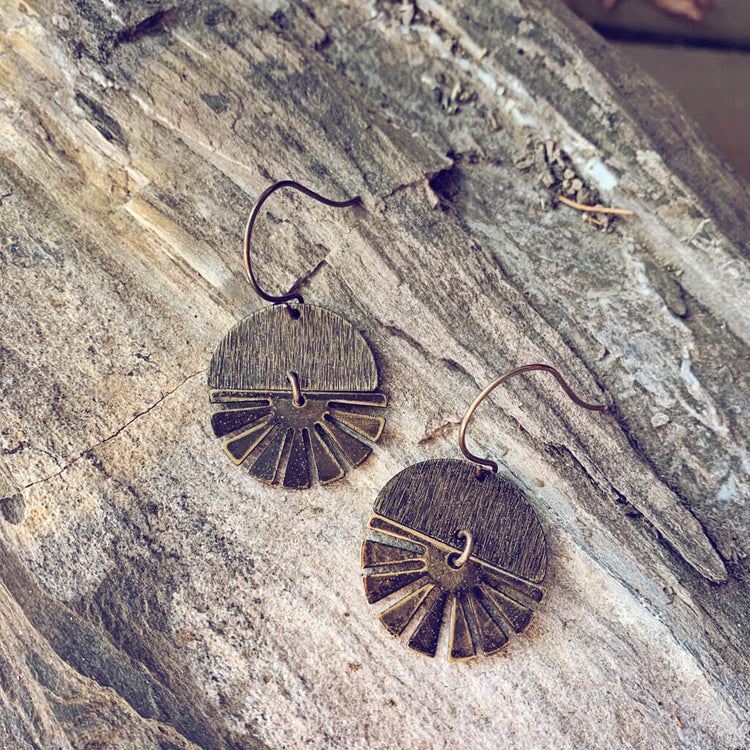 night & day // boho brass moon and sun earrings - Peacock & Lime