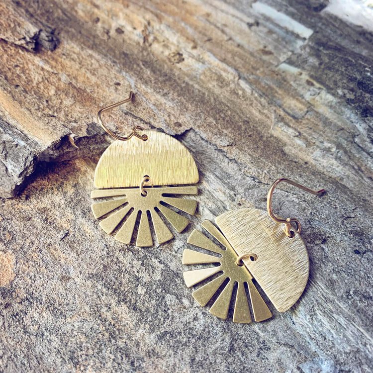 night & day // boho brass moon and sun earrings - Peacock & Lime