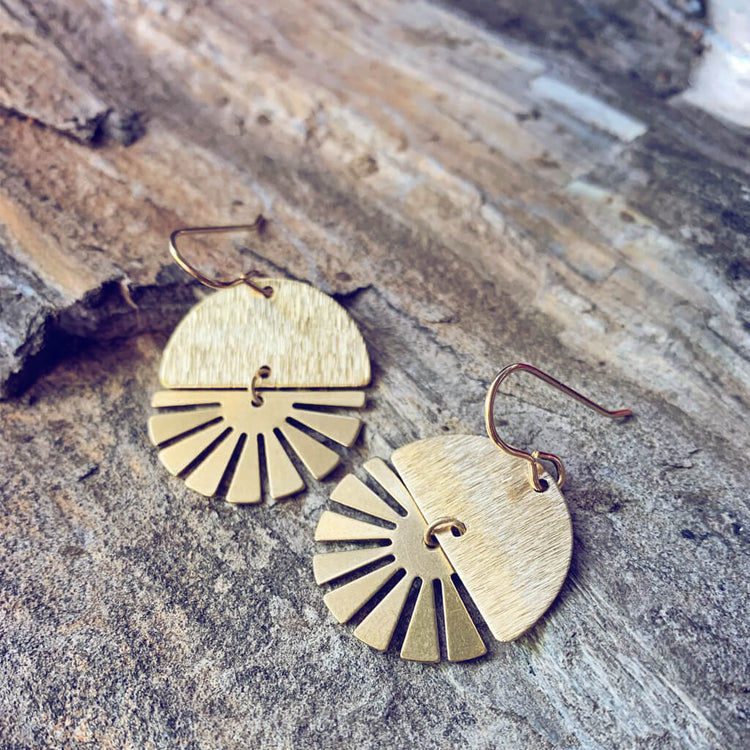 night & day // boho brass moon and sun earrings - Peacock & Lime