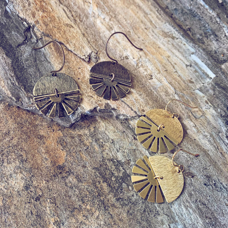 night & day // boho brass moon and sun earrings - Peacock & Lime