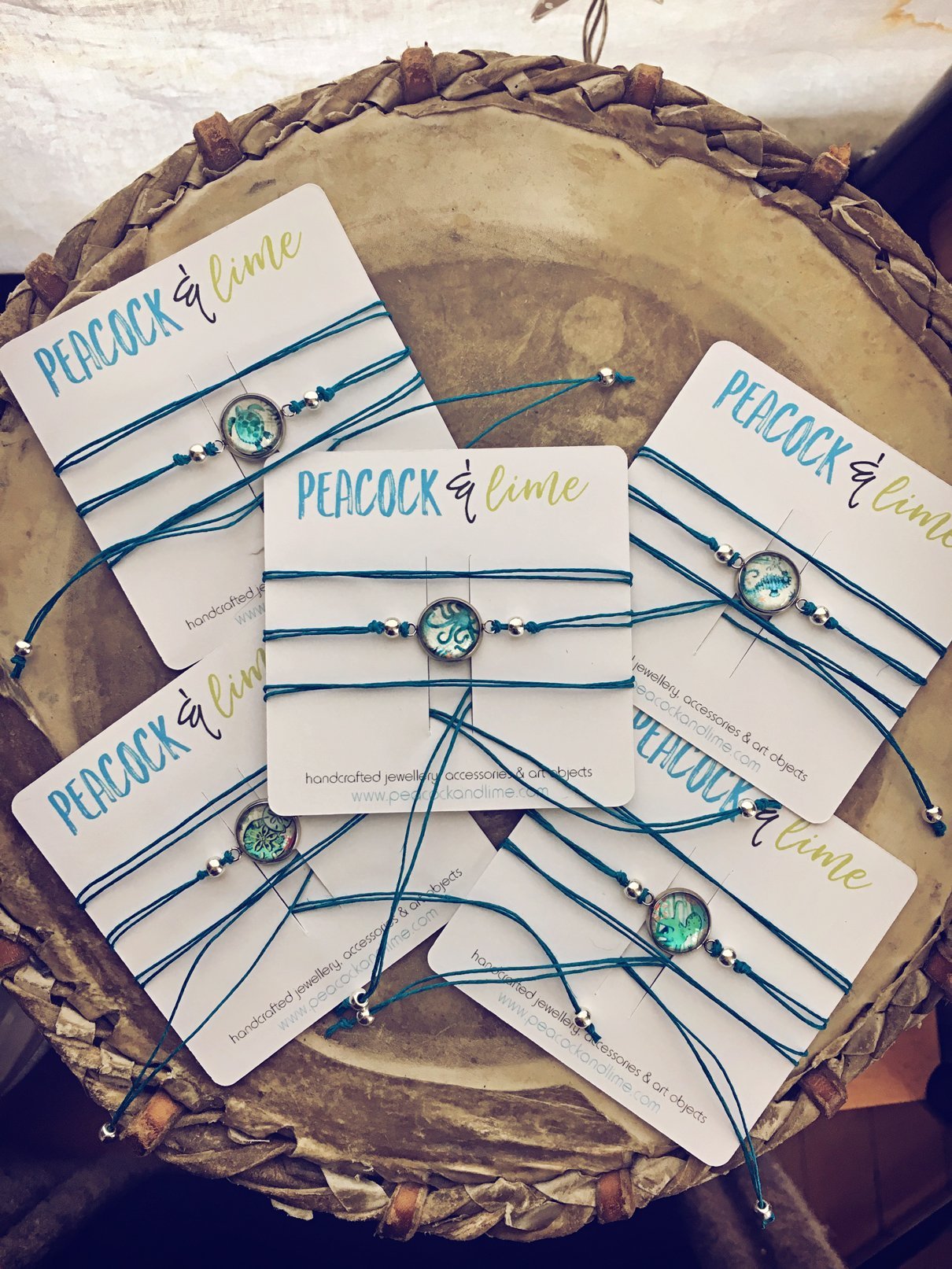 ocean themed beachy tie wrap hemp bracelets - Peacock & Lime