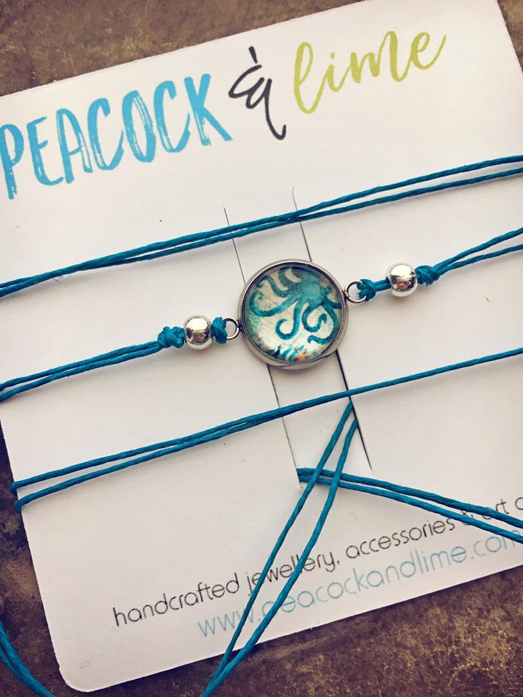 ocean themed beachy tie wrap hemp bracelets - Peacock & Lime