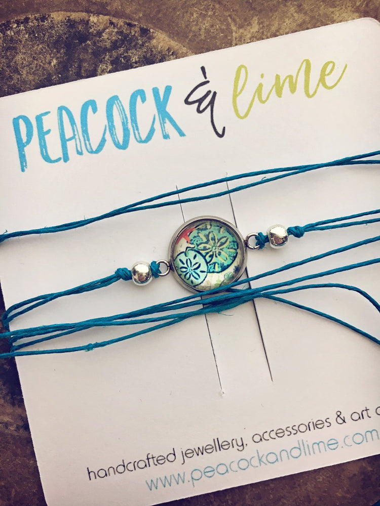 ocean themed beachy tie wrap hemp bracelets - Peacock & Lime