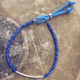 pacific blue // beachy bracelet style pack - single silver bar & blue beads - Peacock & Lime