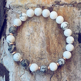 patience // howlite and picasso jasper mala bead bracelet - Peacock & Lime