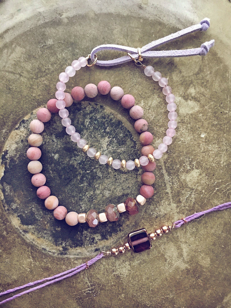 pink sand beachy bracelet style pack - Peacock & Lime