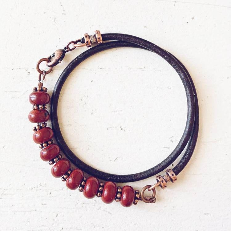 poppy - red jasper leather wrap bracelet or choker by Peacock & Lime