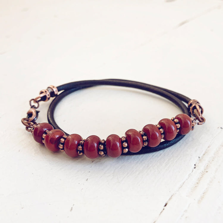 poppy - red jasper leather wrap bracelet or choker by Peacock & Lime