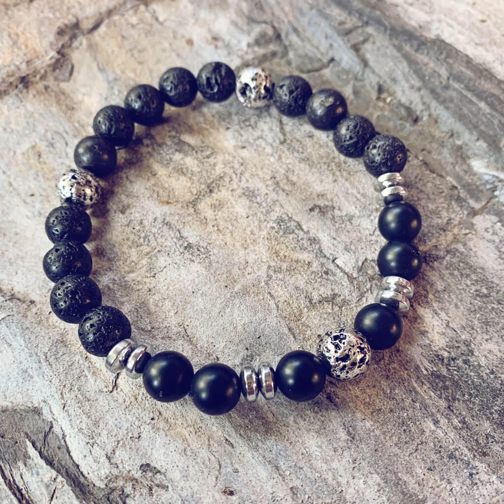 power - men's onyx hematite and lava bead mala bracelet - Peacock & Lime , the original Peacock and Lime boho jewelry