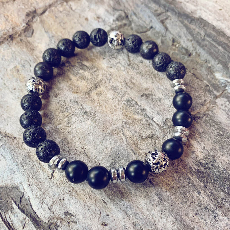 power - men's onyx hematite and lava bead mala bracelet - Peacock & Lime , the original Peacock and Lime boho jewelry