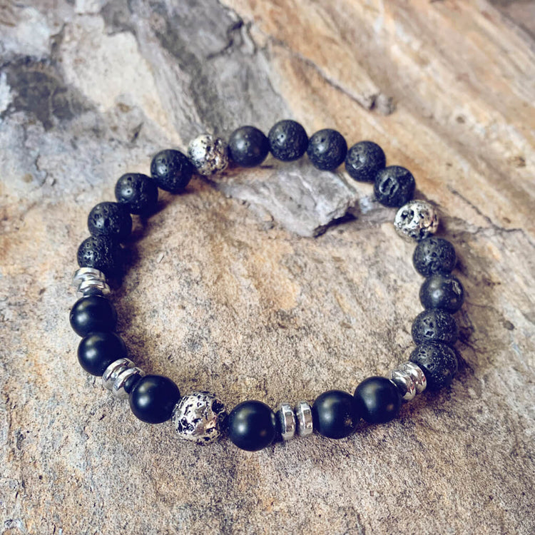 power - men's onyx hematite and lava bead mala bracelet - Peacock & Lime , the original Peacock and Lime boho jewelry
