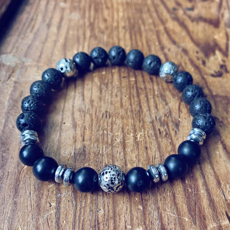power - men's onyx hematite and lava bead mala bracelet - Peacock & Lime , the original Peacock and Lime boho jewelry
