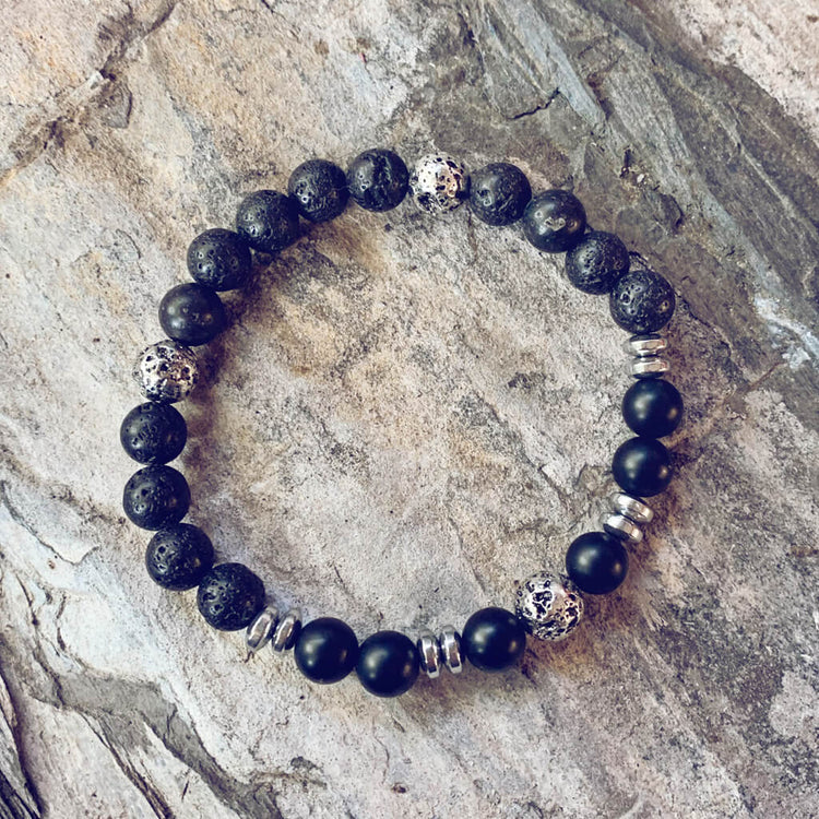 power - men's onyx hematite and lava bead mala bracelet - Peacock & Lime , the original Peacock and Lime boho jewelry