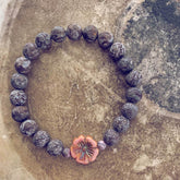 purity // beaded matte snowflake obsidian gemstone bracelet with hibiscus flower bead - Peacock & Lime