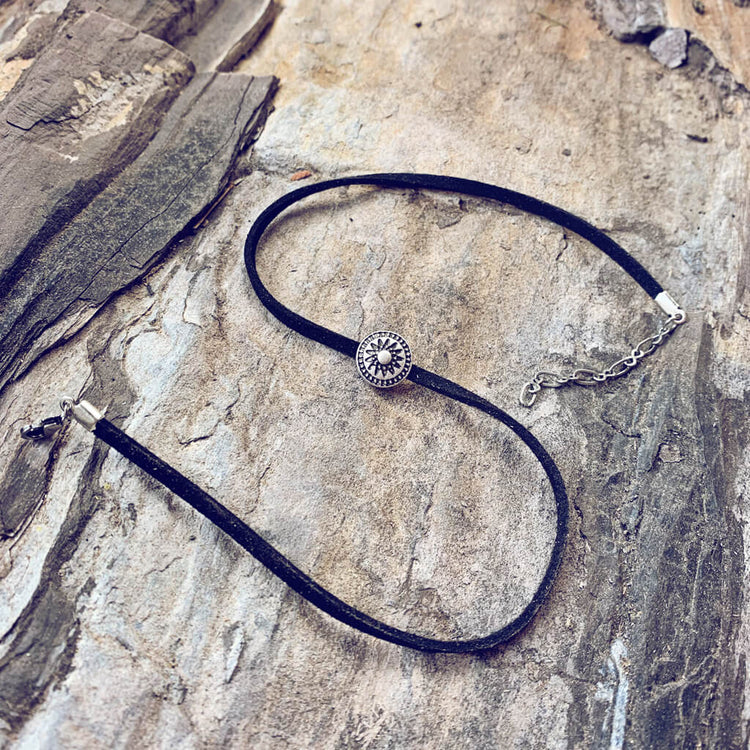 radiant sun // talisman medallion choker necklace - black - by Peacock and Lime