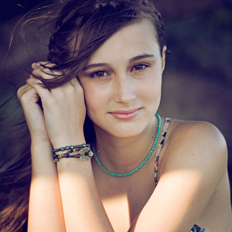 chalk turquoise or rose quartz boho choker // wrap bracelet - Peacock & Lime