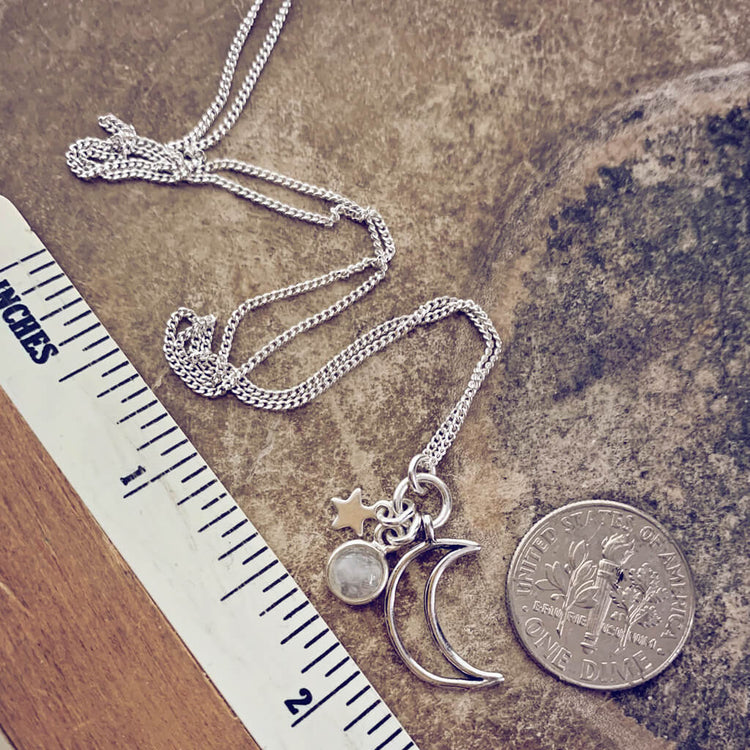 Selene // mini luna, moonstone & star silver necklace - Peacock & Lime