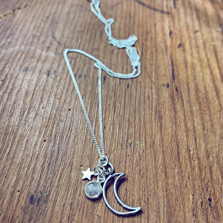 Selene // mini luna, moonstone & star silver necklace - Peacock & Lime