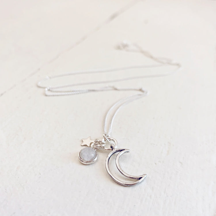 Selene // mini luna, moonstone & star silver necklace - Peacock & Lime
