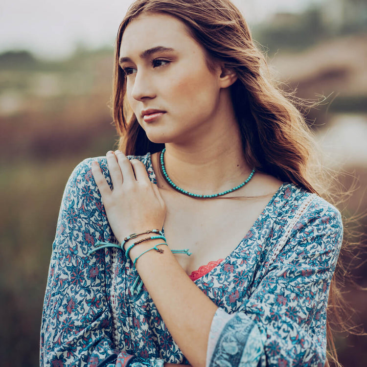 chalk turquoise or rose quartz boho choker // wrap bracelet - Peacock & Lime
